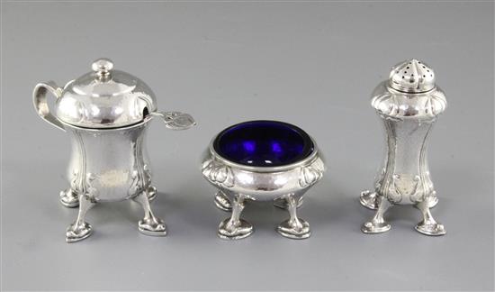 A rare Edwardian Art Nouveau Cymric silver cruet set by Liberty & Co, pepper height 80mm, weight 6.8oz/214grms.